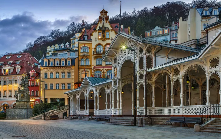 Stadtzentrum von Karlsbad im Winter